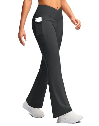 SANTINY Crossover Fleece-Lined Flare Pants 28"