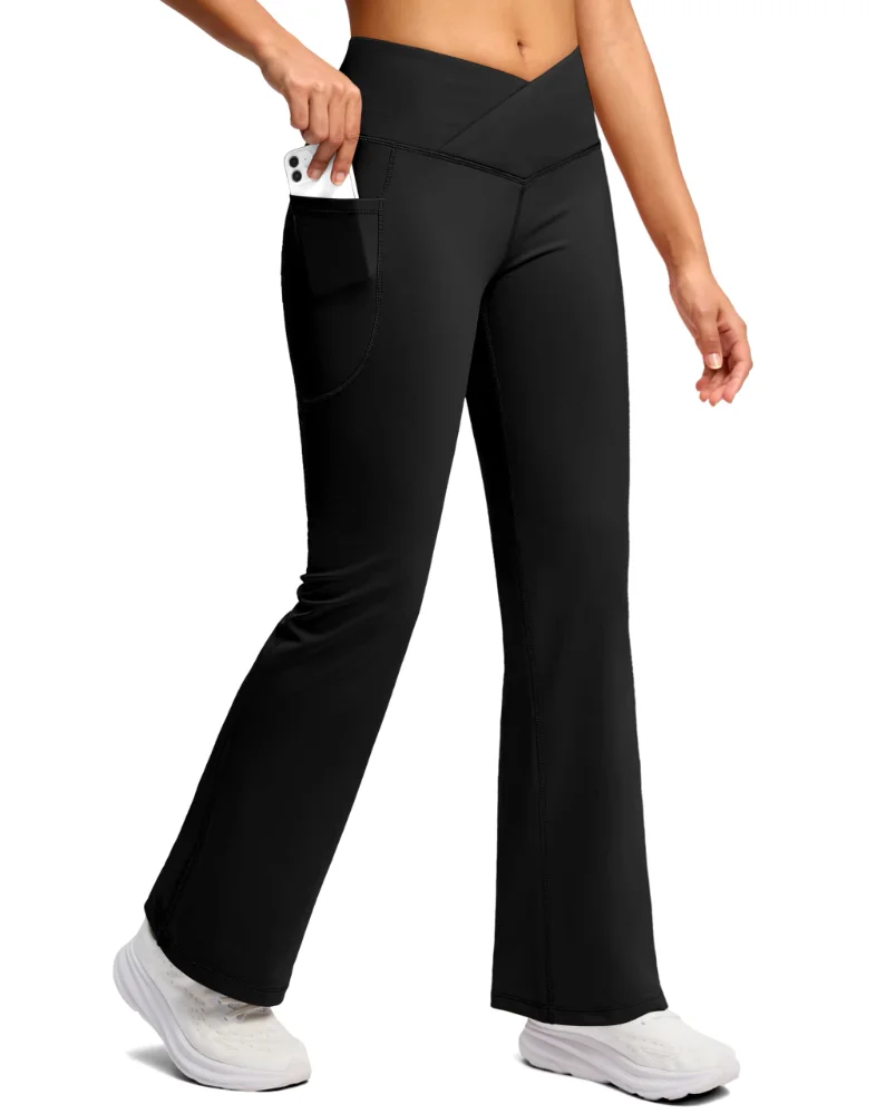 SANTINY Crossover Fleece-Lined Flare Pants 30"
