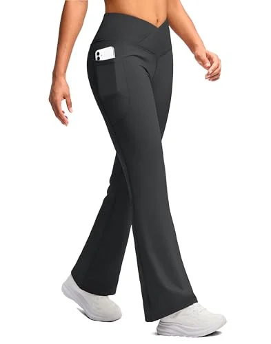SANTINY Crossover Fleece-Lined Flare Pants 32"