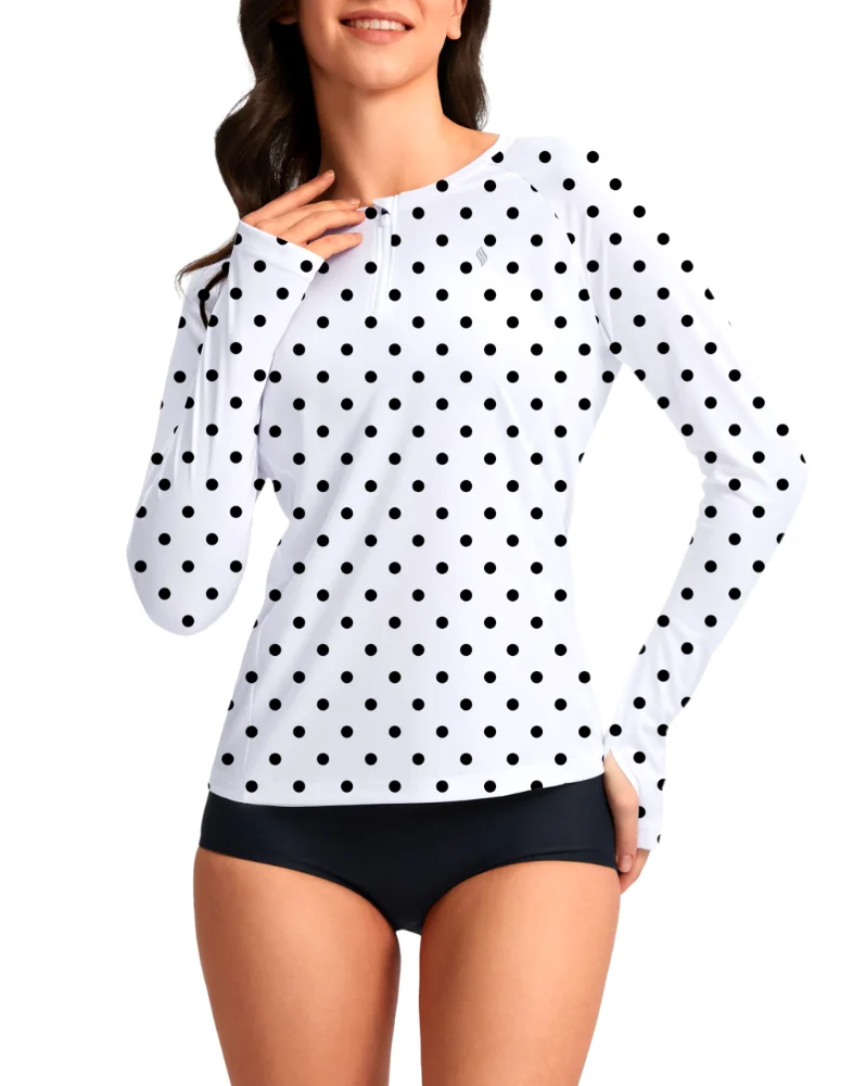 SANTINY Zip-Front Rash Guard in Black Dot
