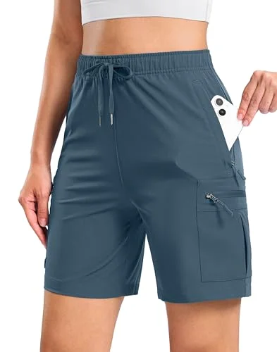 SANTINY Zip-Pocket Hiking Cargo Shorts 7", dusty blue