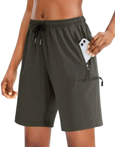 SANTINY Zip-Pocket Hiking Cargo Shorts 9", army green