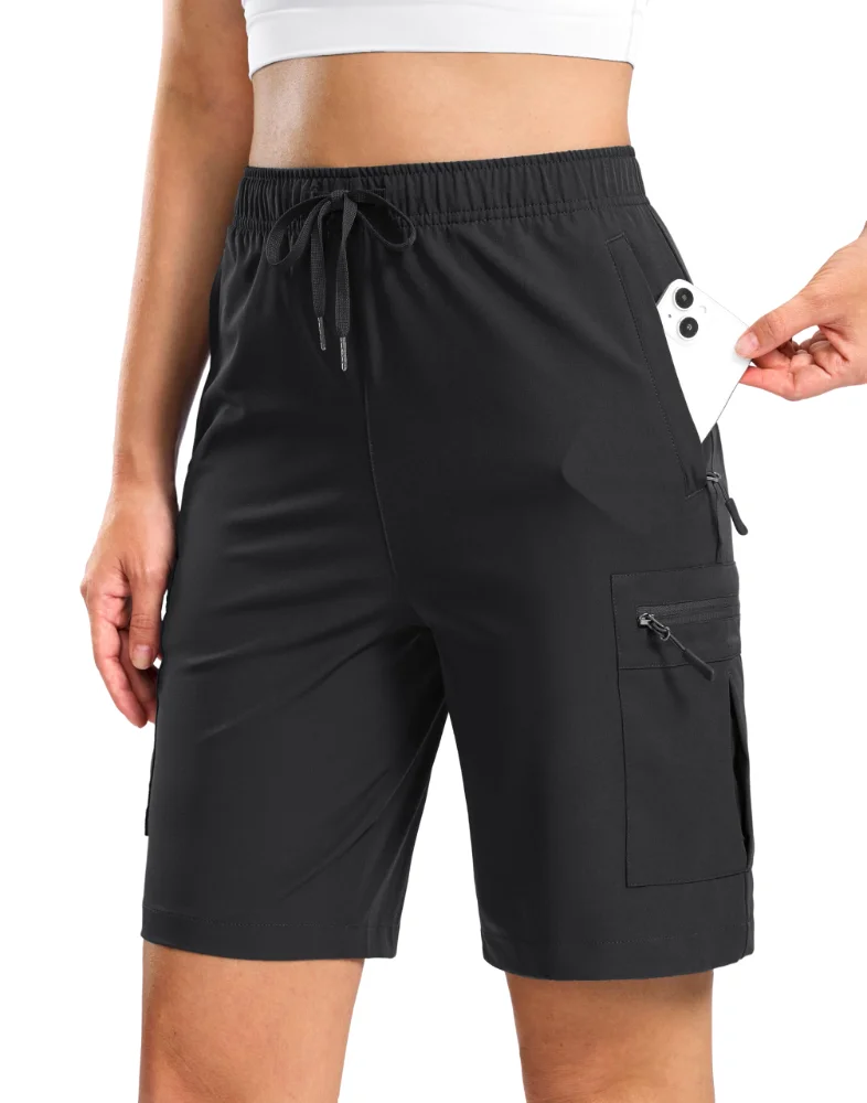 SANTINY Zip-Pocket Hiking Cargo Shorts 9", black